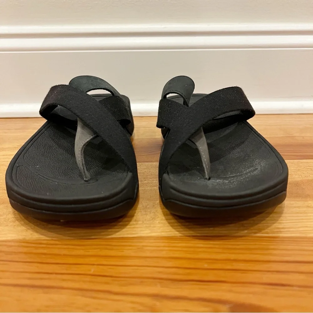 FitFlop Sandals Womens 9 Black Nylon Suede Sling Thong Toe Post Flip Flops - Picture 3 of 14